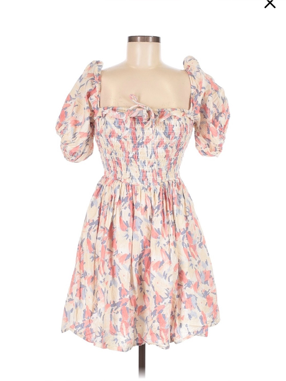 Abercrombie & Fitch Floral Smocked mini Dress abstract print puff sleeve SP